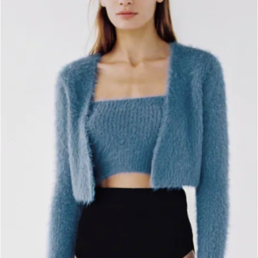 Zara Cropped Sweater Set - BEIGE & FUZZY